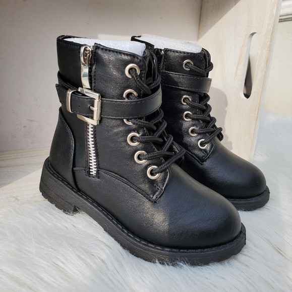 Black Combat Moto Boots - Picture 2 of 3